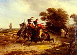 Napoleon Canvas Paintings - Hussards Escortant Napoleon